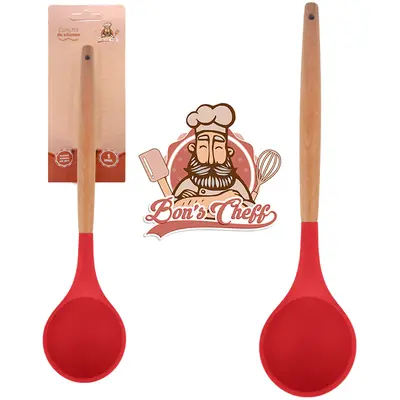 CONCHA DE SILICONE VERMELHO CABO MADEIRA BONS CHEFF 31X7,5CM NA CARTELA