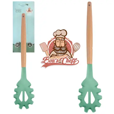 PEGADOR DE MASSAS DE SILICONE VERDE CABO MADEIRA BONS CHEFF 31X6,5CM NA CARTELA