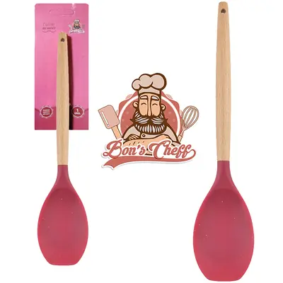 COLHER MULTIUSO DE SILICONE VINHO CABO MADEIRA BONS CHEFF 32X6,5CM NA CARTELA
