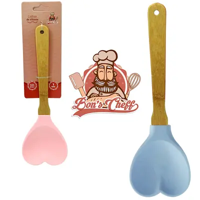 COLHER DE ARROZ DE SILICONE CORACAO COLORS CABO MADEIRA BONS CHEFF 27X9CM NA CARTELA