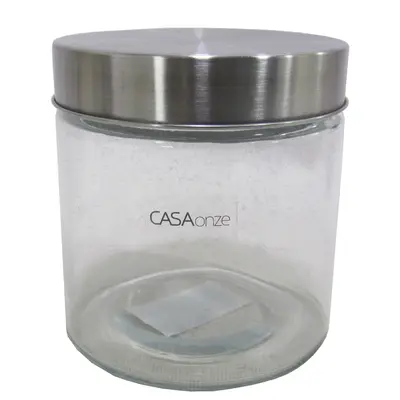 POTE DE VIDRO REDONDO COM TAMPA DE INOX 900ML