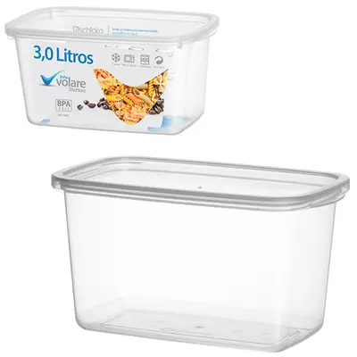 POTE DE PLASTICO RETANGULAR VOLARE COM TAMPA 3L