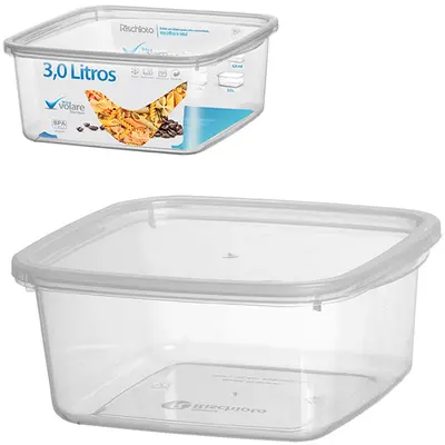 POTE DE PLASTICO QUADRADO VOLARE COM TAMPA 3L