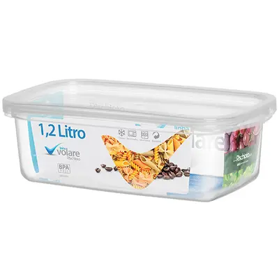POTE DE PLASTICO RETANGULAR VOLARE COM TAMPA 1,2L