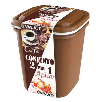 CONJUNTO DE POTE DE PLASTICO QUADRADO PARA CAFE / ACUCAR 2 PECAS 1,9L