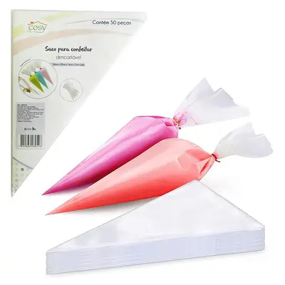 DECORADOR DE BOLO SACO DE PLASTICO PARA CONFEITAR COM 50 PECAS 26X16CM