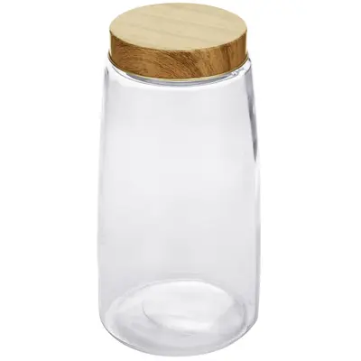 POTE DE VIDRO REDONDO COM TAMPA DE METAL TIPO MADEIRA 2,3L