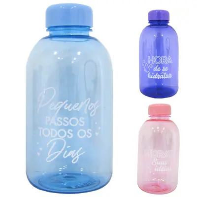 GARRAFA SQUEEZE DE PLASTICO AS FRASES COM TAMPA TRANSCOLOR 600ML