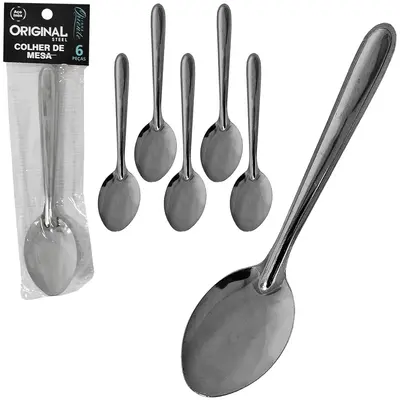 COLHER DE MESA DE INOX ORIENTE COM 6 PECAS 18CM