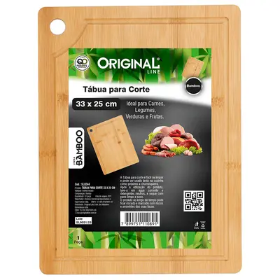 TABUA DE CORTE DE MADEIRA / BAMBU MULTIUSO RETANGULAR 33X25CM