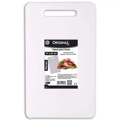 TABUA DE CORTE DE PLASTICO RETANGULAR BRANCO PREMIUM 37X23CM