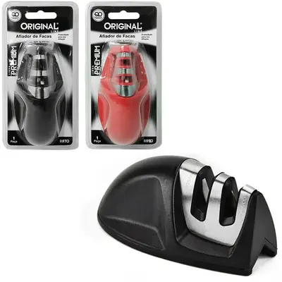 AFIADOR AMOLADOR DE FACA CABO PLASTICO RATO PREMIUM VERMELHO / PRETO 10X5CM