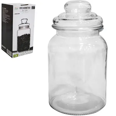 POTE DE VIDRO REDONDO COM TAMPA HERMETICA DE VIDRO 1,3L