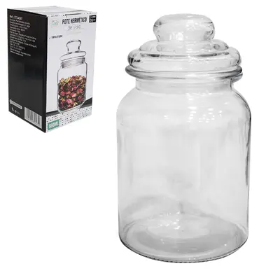 POTE DE VIDRO REDONDO COM TAMPA HERMETICA DE VIDRO 980ML