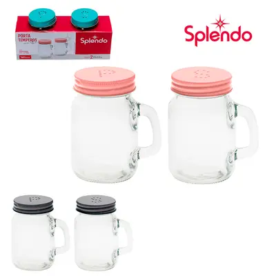 PORTA CONDIMENTO DE VIDRO COM ALCA 2 PECAS 120ML + TAMPA DE METAL COLORS