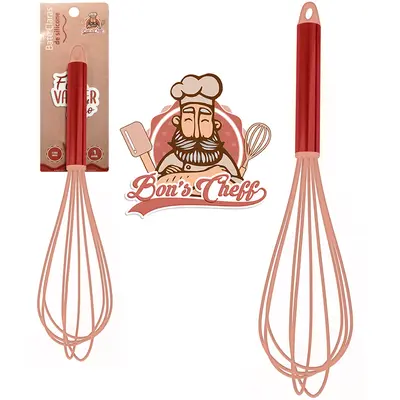 BATEDOR DE CLARA FOUET MANUAL DE SILICONE MARROM CABO INOX BONS CHEFF 29,5X7CM