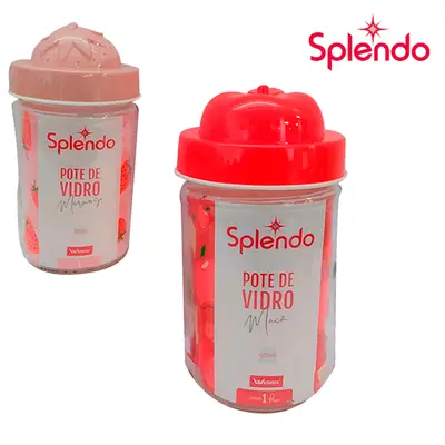 POTE DE VIDRO REDONDO COM TAMPA DE PLASTICO FRUTAS 660ML