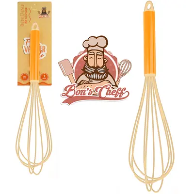BATEDOR DE CLARA FOUET MANUAL DE SILICONE CARAMELO CABO INOX BONS CHEFF 29,5X7CM