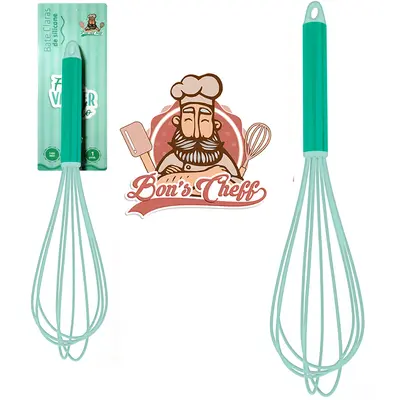 BATEDOR DE CLARA FOUET MANUAL DE SILICONE VERDE CABO INOX BONS CHEFF 29,5X7CM