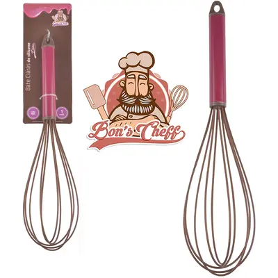 BATEDOR DE CLARA FOUET MANUAL DE SILICONE CALDAS MORANGO CABO INOX BONS CHEFF 29,5X7CM