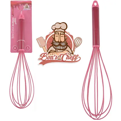 BATEDOR DE CLARA FOUET MANUAL DE SILICONE CALDAS CEREJA CABO INOX BONS CHEFF 29,5X7CM