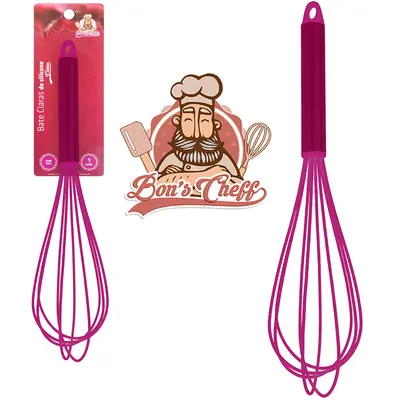 BATEDOR DE CLARA FOUET MANUAL DE SILICONE CALDAS AMORA CABO INOX BONS CHEFF 29,5X7CM