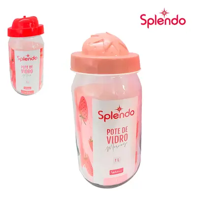 POTE DE VIDRO REDONDO COM TAMPA DE PLASTICO FRUTAS 1L