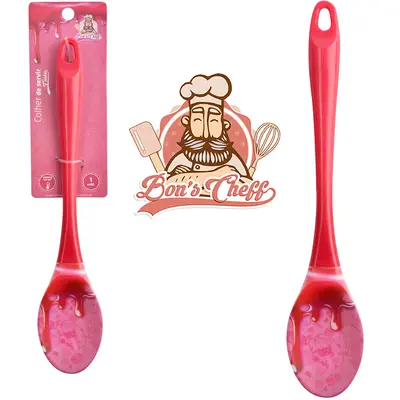 COLHER DE ARROZ DE SILICONE CALDAS CEREJA CABO ACRILICO BONS CHEFF 30,5X6CM