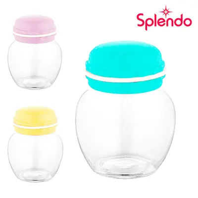 POTE DE VIDRO REDONDO MACARON COM TAMPA DE PLASTICO SPLENDO 370ML