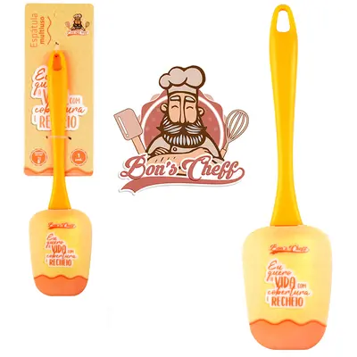 ESPATULA MULTIUSO DE SILICONE CARAMELO CABO ACRILICO BONS CHEFF 24X6CM
