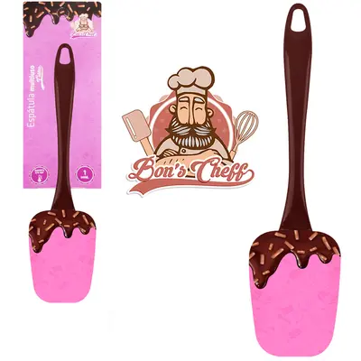 ESPATULA MULTIUSO DE SILICONE CALDAS BRIGADEIRO CABO ACRILICO BONS CHEFF 24X6CM
