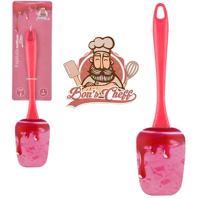 ESPATULA MULTIUSO DE SILICONE CALDAS CEREJA CABO ACRILICO BONS CHEFF 24X6CM