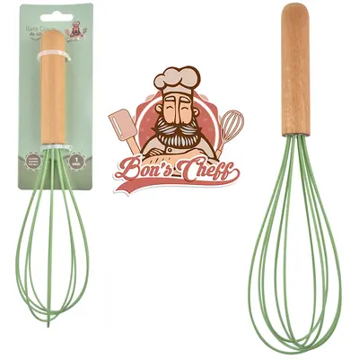 BATEDOR DE CLARA FOUET MANUAL DE SILICONE VERDE CABO MADEIRA BONS CHEFF 26X7CM