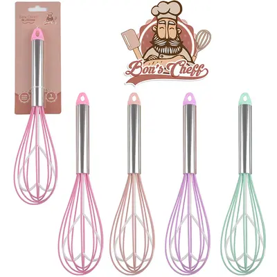 BATEDOR DE CLARA FOUET MANUAL DE SILICONE CORACAO CABO INOX BONS CHEFF 26X7CM