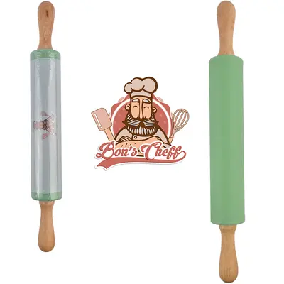 ROLO PARA MASSA DE SILICONE VERDE CABO MADEIRA BONS CHEFF 42X5,2CM DE Ø