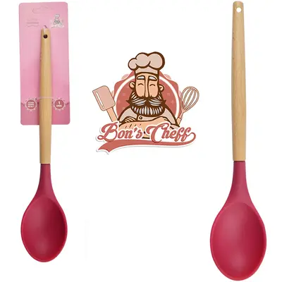 COLHER DE ARROZ DE SILICONE VINHO CABO MADEIRA BONS CHEFF 31X6,5CM NA CARTELA