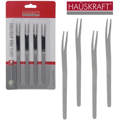 GARFO / GARFINHO DE INOX PARA FRUTAS E PETISCOS HAUSKRAFT COM 4 PECAS 13,5CM