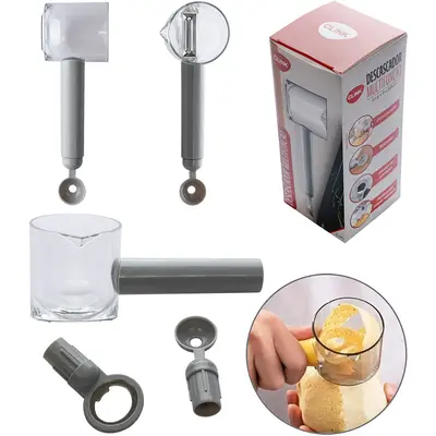 CORTADOR DESCASCADOR DE LEGUMES / FRUTAS DE INOX / PLASTICO COM BOLEADOR E ABRIDOR DE GARRAFAS 20,5X6X6,8CM