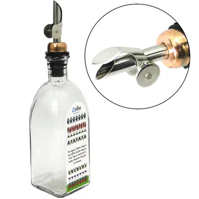 AZEITEIRO / VINAGREIRO DE VIDRO COM BICO DOSADOR INOX ABRE E FECHA AUTOMATICA 400ML