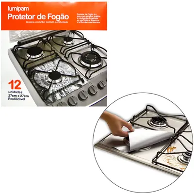 PROTETOR DE FOGAO REUTILIZAVEL COM 12 PECAS 27X27CM