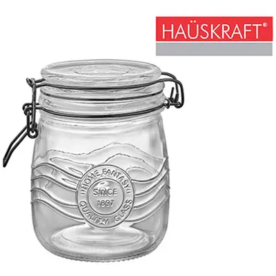 POTE DE VIDRO REDONDO HOME FANTASY COM TAMPA HERMETICA DE VIDRO E FECHO BLACK HAUSKRAFT 620ML