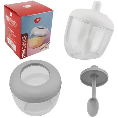 ACUCAREIRO / PORTA CONDIMENTO DE ACRILICO COM TAMPA + COLHER DE PLASTICO COLORS 200ML