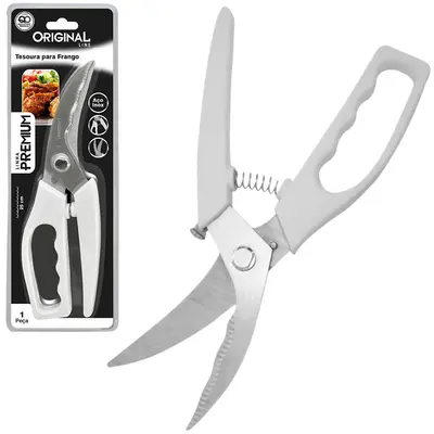 TESOURA DE COZINHA DE INOX 10'' 25CM MULTIUSO TRINCHANTE CABO BRANCO PREMIUM