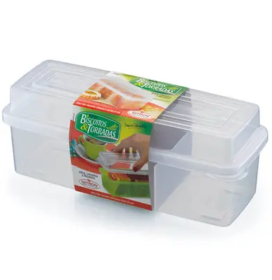POTE DE PLASTICO RETANGULAR PARA BISCOITO/TORRADA 23,1X9,1X8,9CM