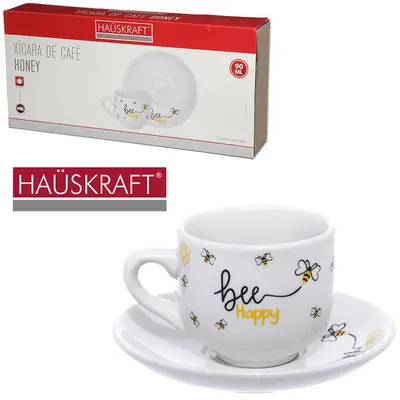 JOGO DE XICARA DE PORCELANA COM PIRES PARA CAFE HEE HAPPY HONEY HAUSKRAFT COM 12 PECAS 90ML