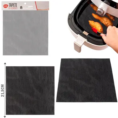 TAPETE ESTEIRA CULINARIO DE FIBRA DE VIDRO / SILICONE QUADRADO PARA AIR FRYER / FRITADEIRA ELETRICA 21,5CM