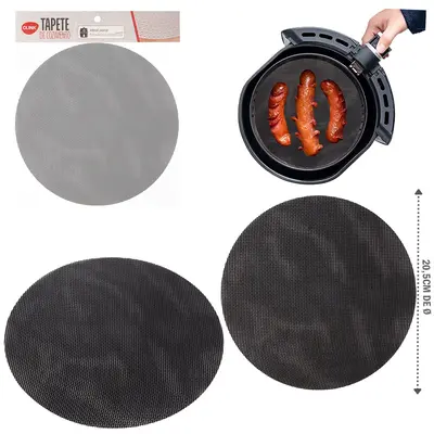 TAPETE ESTEIRA CULINARIO DE FIBRA DE VIDRO / SILICONE REDONDO PARA AIR FRYER / FRITADEIRA ELETRICA 20,5CM DE Ø
