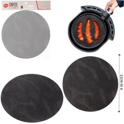 TAPETE ESTEIRA CULINARIO DE FIBRA DE VIDRO / SILICONE REDONDO PARA AIR FRYER / FRITADEIRA ELETRICA 23CM DE Ø