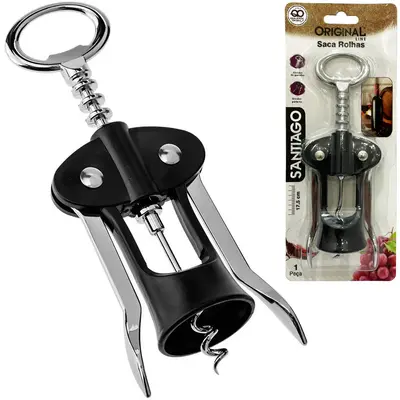 ABRIDOR DE GARRAFA / SACA ROLHA DE INOX / PLASTICO SANTIAGO 17,5CM