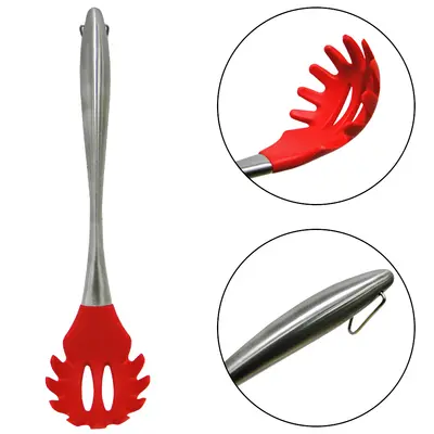 PEGADOR DE MASSAS DE SILICONE VERMELHO CABO DE INOX 30X7,5CM